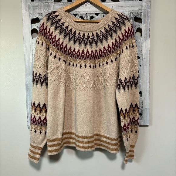 Sundance Fair Isle Cream Jewel Tone Cable Knit Scoop Neckline Sweater NWOT - Picture 1 of 7
